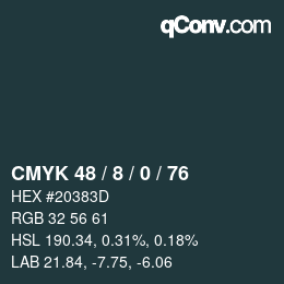 カラーコード: CMYK 48 / 8 / 0 / 76 | qconv.com