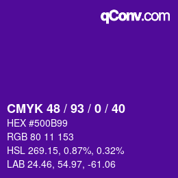 Color code: CMYK 48 / 93 / 0 / 40 | qconv.com