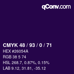 カラーコード: CMYK 48 / 93 / 0 / 71 | qconv.com