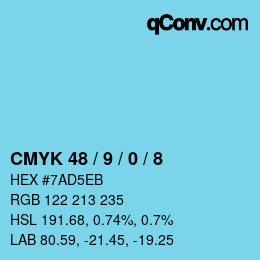 カラーコード: CMYK 48 / 9 / 0 / 8 | qconv.com