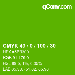 Color code: CMYK 49 / 0 / 100 / 30 | qconv.com