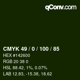 颜色代码: CMYK 49 / 0 / 100 / 85 | qconv.com