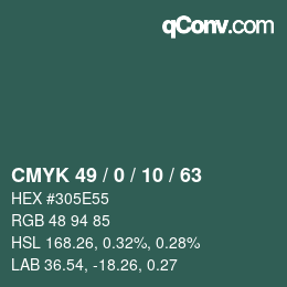 Farbcode: CMYK 49 / 0 / 10 / 63 | qconv.com