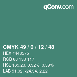 Farbcode: CMYK 49 / 0 / 12 / 48 | qconv.com