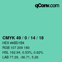 Color code: CMYK 49 / 0 / 14 / 18 | qconv.com