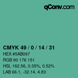 Farbcode: CMYK 49 / 0 / 14 / 31 | qconv.com