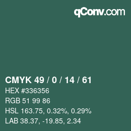 カラーコード: CMYK 49 / 0 / 14 / 61 | qconv.com