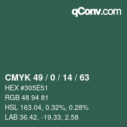 カラーコード: CMYK 49 / 0 / 14 / 63 | qconv.com