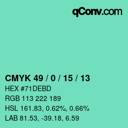 カラーコード: CMYK 49 / 0 / 15 / 13 | qconv.com