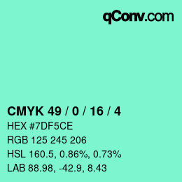 Color code: CMYK 49 / 0 / 16 / 4 | qconv.com