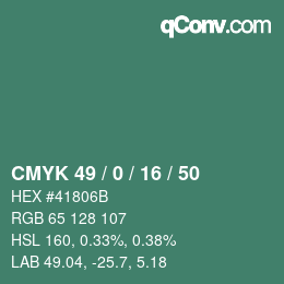 颜色代码: CMYK 49 / 0 / 16 / 50 | qconv.com