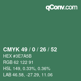 颜色代码: CMYK 49 / 0 / 26 / 52 | qconv.com