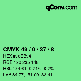 カラーコード: CMYK 49 / 0 / 37 / 8 | qconv.com