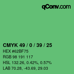 カラーコード: CMYK 49 / 0 / 39 / 25 | qconv.com