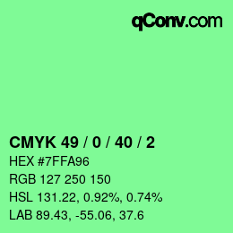 カラーコード: CMYK 49 / 0 / 40 / 2 | qconv.com