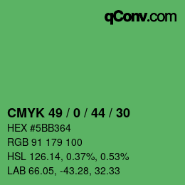 カラーコード: CMYK 49 / 0 / 44 / 30 | qconv.com