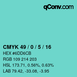 Farbcode: CMYK 49 / 0 / 5 / 16 | qconv.com