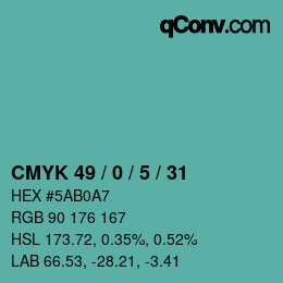 Color code: CMYK 49 / 0 / 5 / 31 | qconv.com