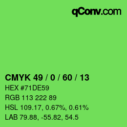 Color code: CMYK 49 / 0 / 60 / 13 | qconv.com