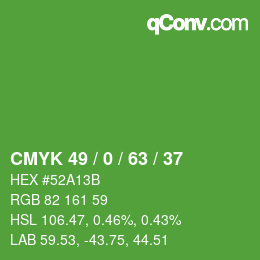 颜色代码: CMYK 49 / 0 / 63 / 37 | qconv.com