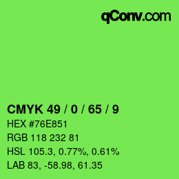 カラーコード: CMYK 49 / 0 / 65 / 9 | qconv.com