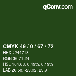 Farbcode: CMYK 49 / 0 / 67 / 72 | qconv.com