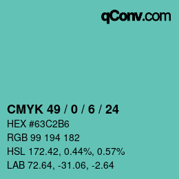カラーコード: CMYK 49 / 0 / 6 / 24 | qconv.com