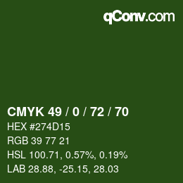 Farbcode: CMYK 49 / 0 / 72 / 70 | qconv.com