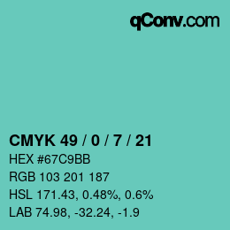 颜色代码: CMYK 49 / 0 / 7 / 21 | qconv.com