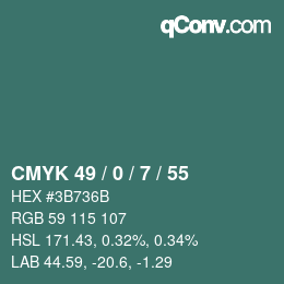 Color code: CMYK 49 / 0 / 7 / 55 | qconv.com