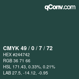 Color code: CMYK 49 / 0 / 7 / 72 | qconv.com