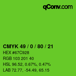 カラーコード: CMYK 49 / 0 / 80 / 21 | qconv.com