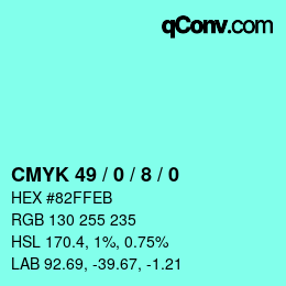 カラーコード: CMYK 49 / 0 / 8 / 0 | qconv.com