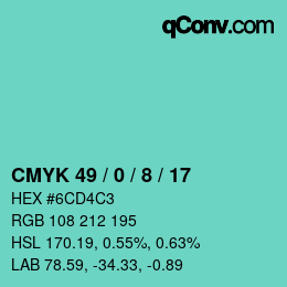 Color code: CMYK 49 / 0 / 8 / 17 | qconv.com