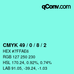 カラーコード: CMYK 49 / 0 / 8 / 2 | qconv.com