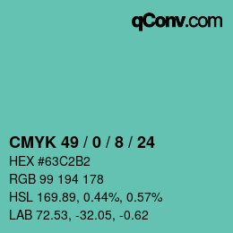 カラーコード: CMYK 49 / 0 / 8 / 24 | qconv.com