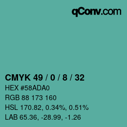 Color code: CMYK 49 / 0 / 8 / 32 | qconv.com