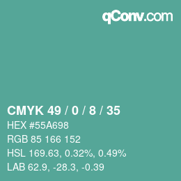 Color code: CMYK 49 / 0 / 8 / 35 | qconv.com