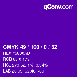 Farbcode: CMYK 49 / 100 / 0 / 32 | qconv.com