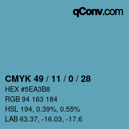 Color code: CMYK 49 / 11 / 0 / 28 | qconv.com