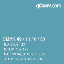 Color code: CMYK 49 / 11 / 0 / 30 | qconv.com