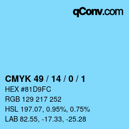 Color code: CMYK 49 / 14 / 0 / 1 | qconv.com