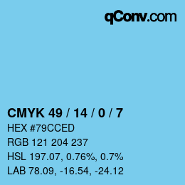 カラーコード: CMYK 49 / 14 / 0 / 7 | qconv.com