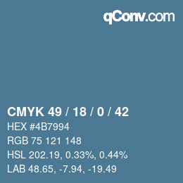 カラーコード: CMYK 49 / 18 / 0 / 42 | qconv.com