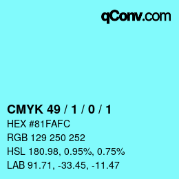 Color code: CMYK 49 / 1 / 0 / 1 | qconv.com