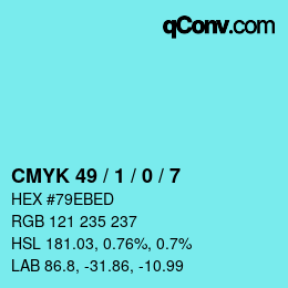 カラーコード: CMYK 49 / 1 / 0 / 7 | qconv.com