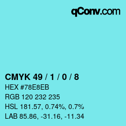 カラーコード: CMYK 49 / 1 / 0 / 8 | qconv.com