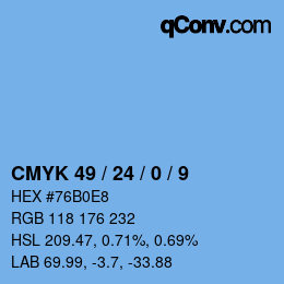 カラーコード: CMYK 49 / 24 / 0 / 9 | qconv.com