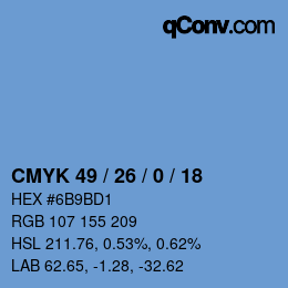 カラーコード: CMYK 49 / 26 / 0 / 18 | qconv.com