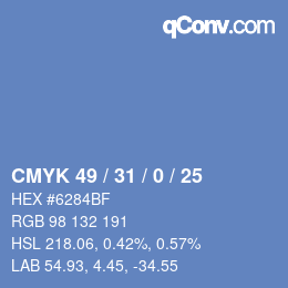 Color code: CMYK 49 / 31 / 0 / 25 | qconv.com